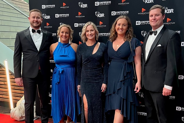 Ecosure team at the Australian Defence Industry Awards. Will Taylor, Diane Lanyon, Lacey Milzewski, Erin Marsh and Russell Warner.